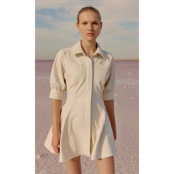 Aje Claire Pearl Mini Dress Faux Leather Ivory Cream Ecru White - Picture 15 of 15